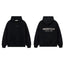 Fog Essentials Solid Black Fleece‑Lined Oversized Pullover Hoodie White Chest Logo