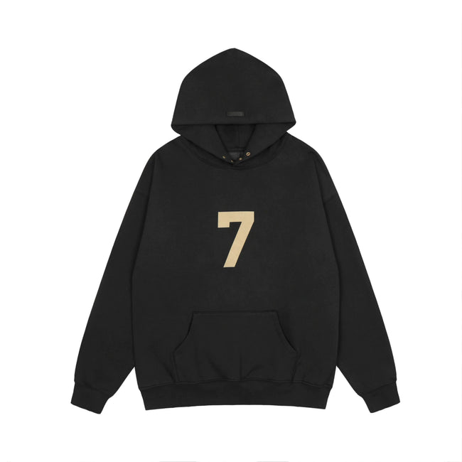 Fog Essentials Black Oversized Hoodie With Gold Number 7 Chest Print Hover Image