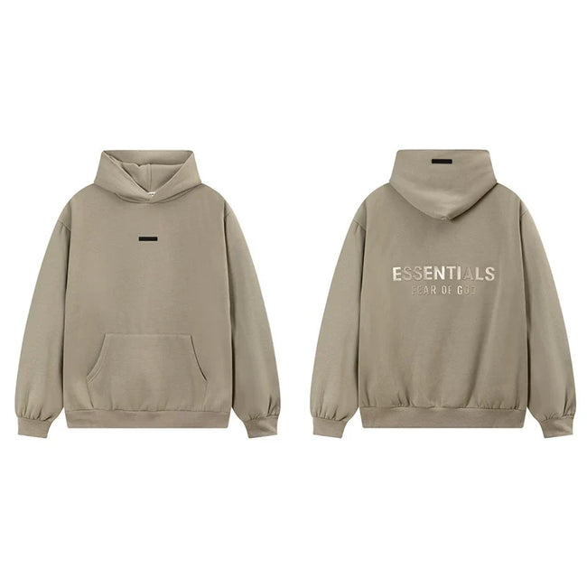 Fog Essentials Khaki Fleece‑Lined Oversized Pullover Hoodie Chest Logo Hover Image