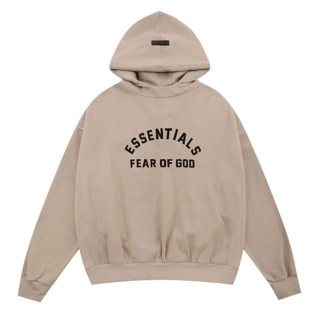 Fog Essentials Beige Oversized Hoodie Arch‑Shaped Chest Logo Hover Image