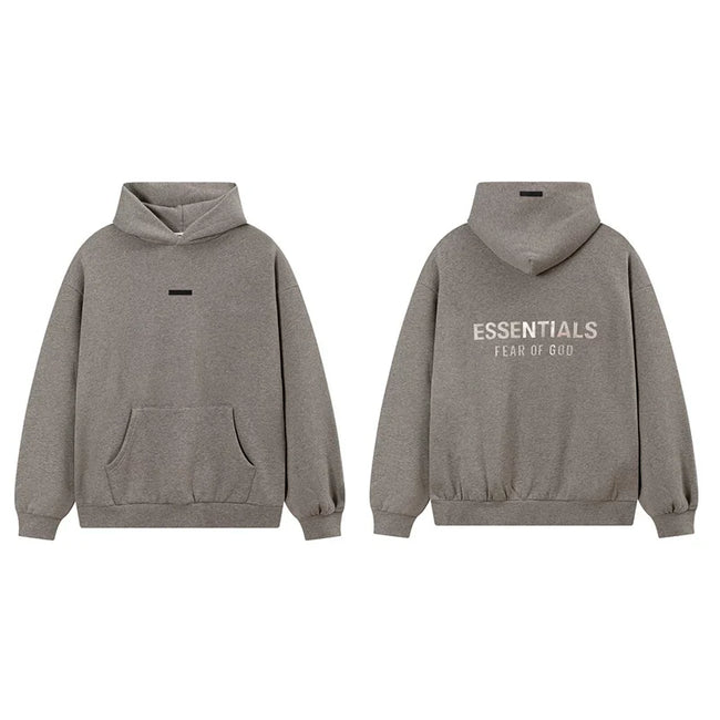 Fog Essentials Dark Taupe Fleece‑Lined Oversized Pullover Hoodie Chest Logo Print Hover Image