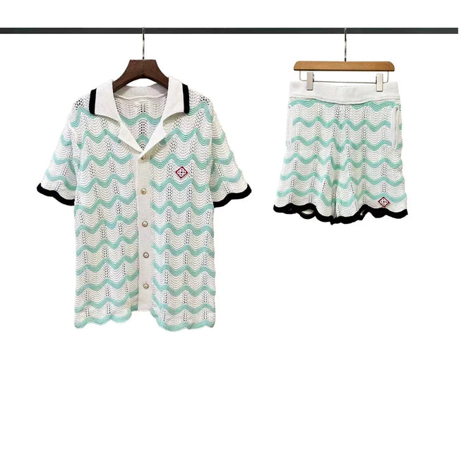 Casablanca Scallop Wave Knit Set - Mint Green / White Hover Image