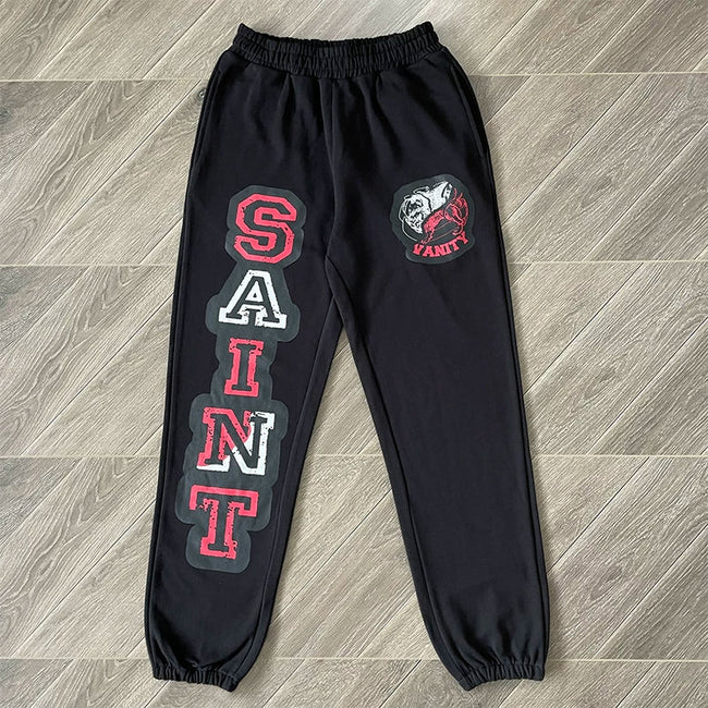 SAINT VANITY Pants - Letterprint American Casual Pure Cotton Long Pants Hover Image