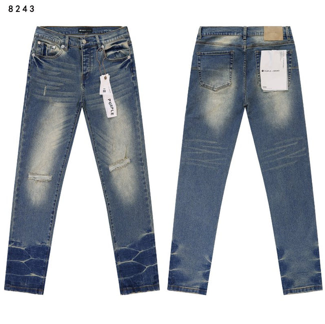 Vintage Distressed Cracked‑Hem Straight‑Leg Jeans Hover Image