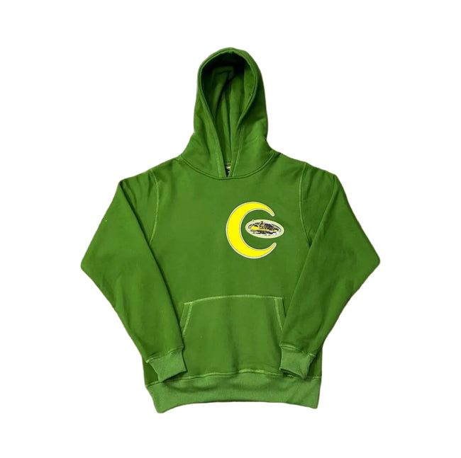 Green Crescent Graphic Hoodie – Oversized Streetwear Pullover Sweatshirt Hover Image