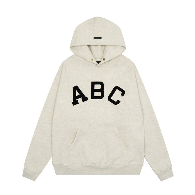 Fog Essentials Heather Oatmeal Black Varsity ABC Print Casual Oversized Hoodie Hover Image