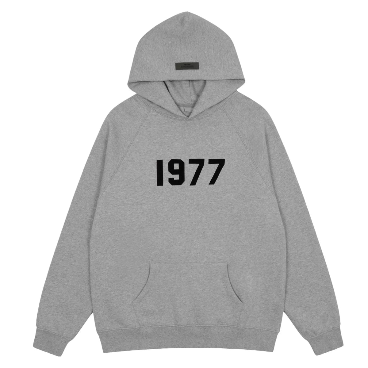Fog Essentials Heather Grey 1977 Vintage Graphic Oversized Street‑Style Hoodie