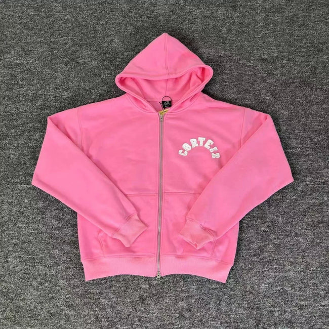 Pink Zip-Up Hoodie | Trendy Streetwear Hoodie with Logo Detail Hover Image