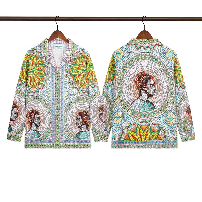 Casablanca Classical Portrait & Medallion Silk-Style Shirt - Blue / Green Hover Image