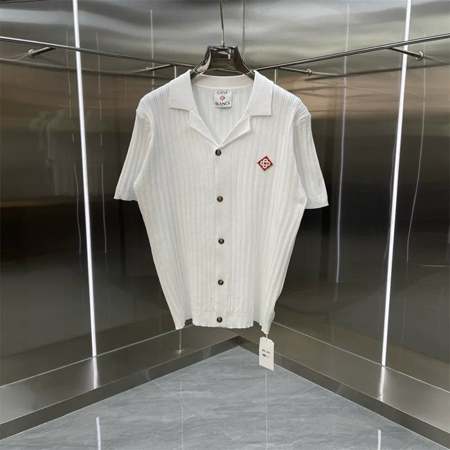Casablanca Ribbed Knit Button-Down Shirt - White Hover Image
