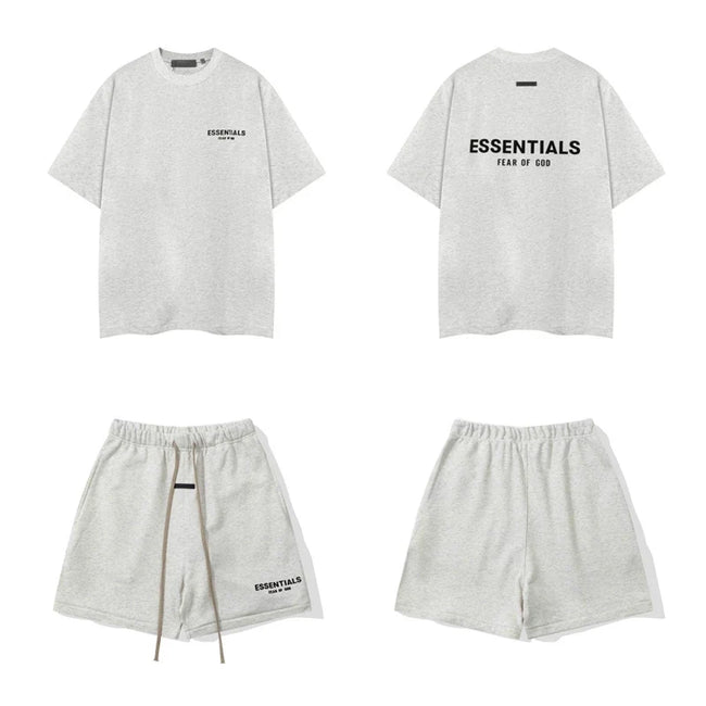 Fog Essentials Off‑White Letter Print Matching Set Oversized T‑Shirt & Elastic Shorts Casual Streetwear 2‑Piece Suit Hover Image