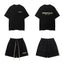 Fog Essentials Gold Letter Print 2‑Piece Outfit Oversized Tee & Drawstring Shorts Hip‑Hop Tracksuit