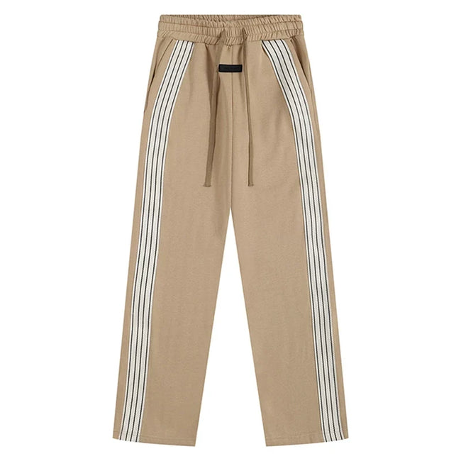 Fog Essentials Khaki Side‑Stripe Straight‑Leg Sweatpants Hip‑Hop Casual Pants Hover Image