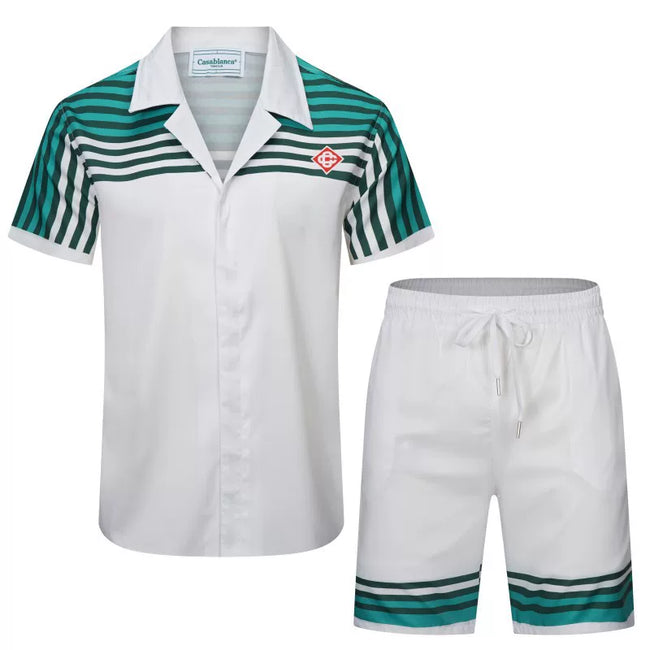 Casablanca Green Striped Shoulder & Hem Set - White / Dark Green Hover Image