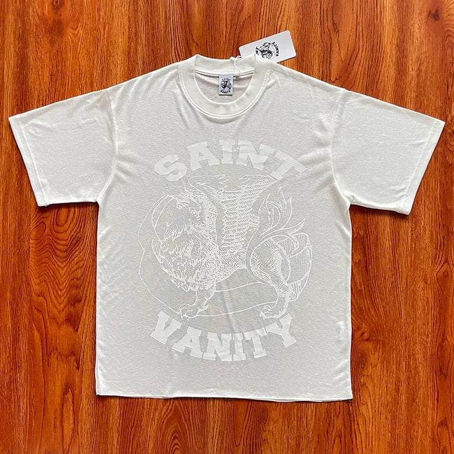 SAINT VANITY ins same semi transparent letter printed casual short sleeved T-shirt Hover Image
