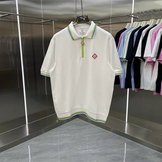 Casablanca Lime Accent Knit Polo Shirt - Off-White Hover Image