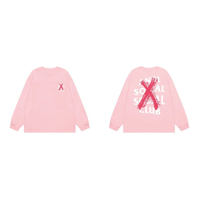 Anti Social Social Club X-Cross Red Logo Long Sleeve T-Shirt - Pink Hover Image