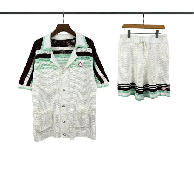 Casablanca Stripe & Shoulder Panel Knit Set - White / Black / Mint Hover Image