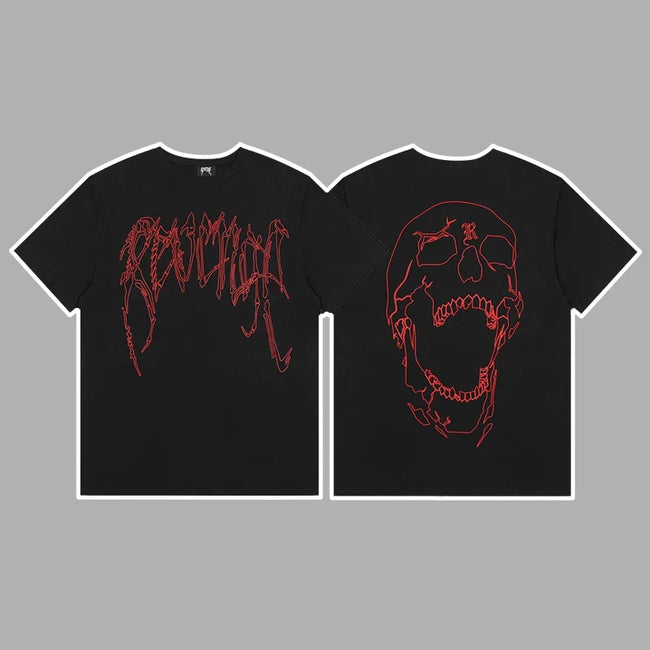 Revenge Red Outline Arch Logo & Skull Graphic Short Sleeve T-Shirt Hover Image