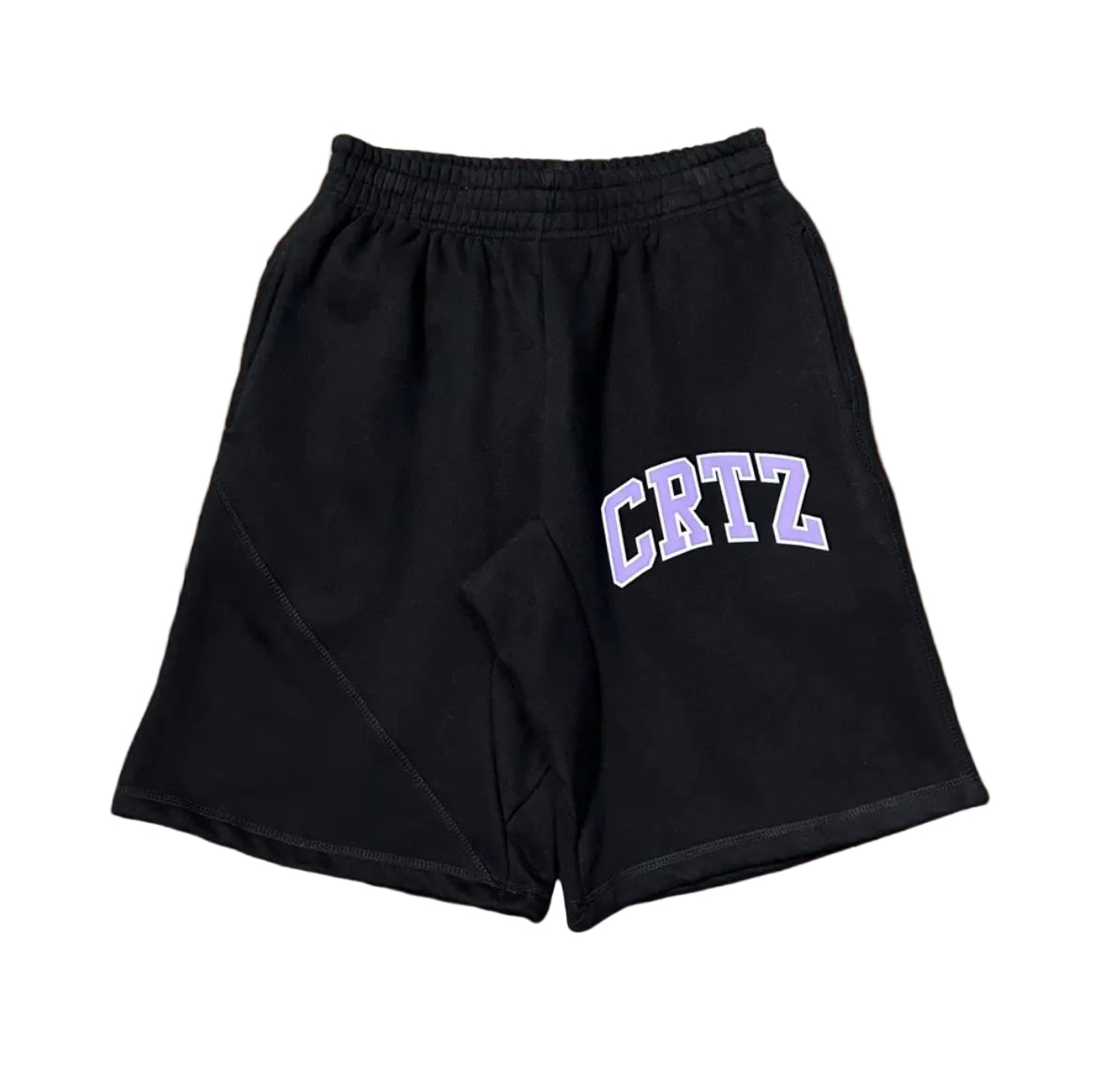 Corteiz “CRTZ” Black Shorts — Bold Purple Lettering on Classic Streetwear Silhouette