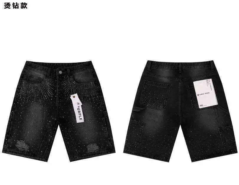 Sunburst Rhinestone Black Denim Shorts