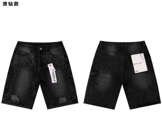 Sunburst Rhinestone Black Denim Shorts Hover Image