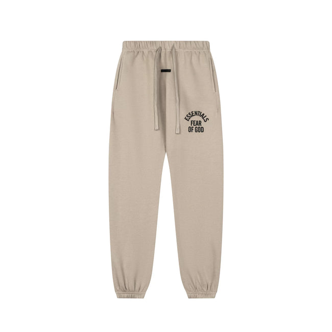 Fog Essentials Beige Tapered Jogger Sweatpants Drawstring Waist Small Side Logo Street Trousers Hover Image