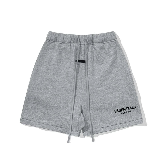 Fog Essentials Heather Grey Elastic Drawstring Black Logo Print Hip‑Hop Casual Street Shorts Hover Image