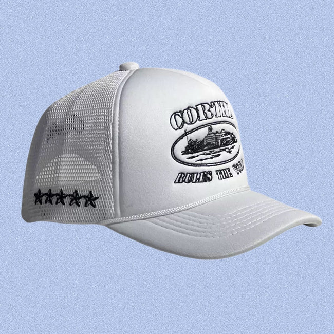 White Minimal Trucker Cap | Premium Embroidered Streetwear Hat Hover Image