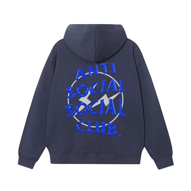 Anti Social Social Club Blue Lightning Circle Logo Hoodie - Navy Blue Hover Image