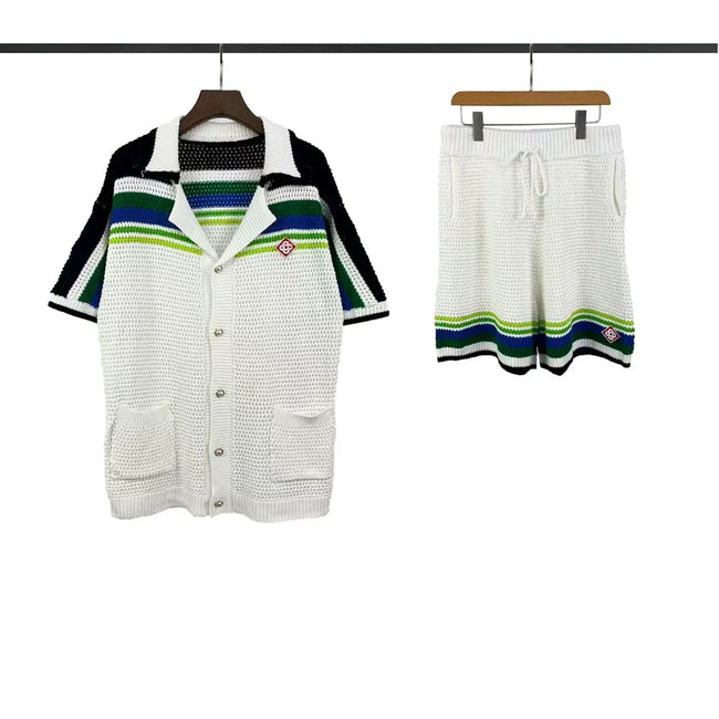 Casablanca Green & Navy Stripe Knit Set - White / Green / Navy Hover Image