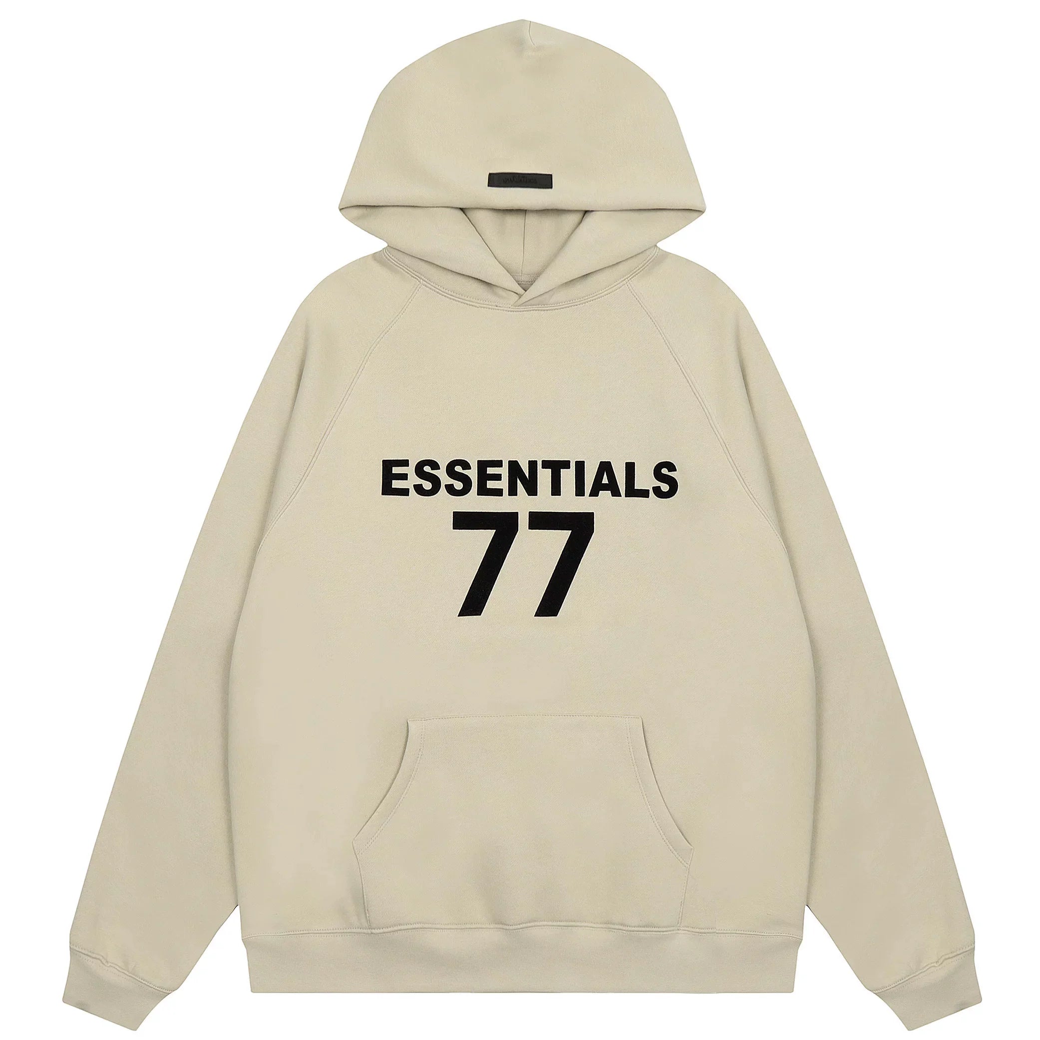 Fog Essentials Beige Oversized Hoodie “ESSENTIALS 77” Chest Graphic