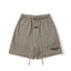 Fog Essentials Taupe Brown Elastic Waist Long Drawstring Black Logo Print Summer Street‑Wear Shorts