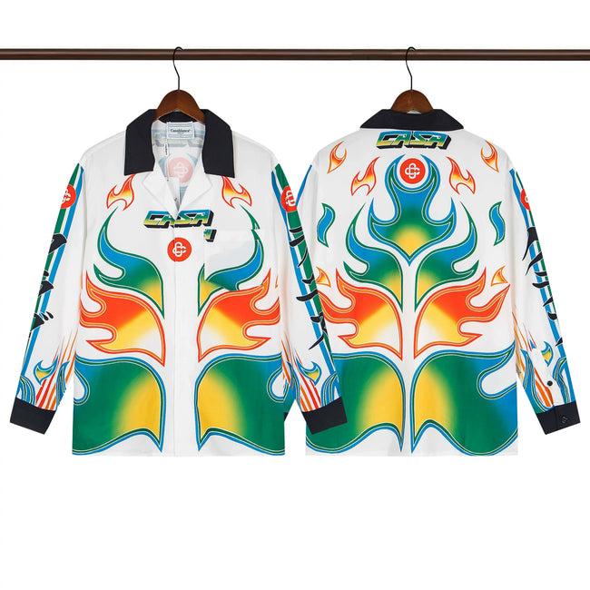 Casablanca Flame Wing Silk-Style Button-Down Shirt - White Hover Image