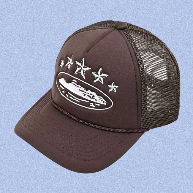 Brown Vintage Trucker Cap | Embroidered Streetwear Hat Hover Image