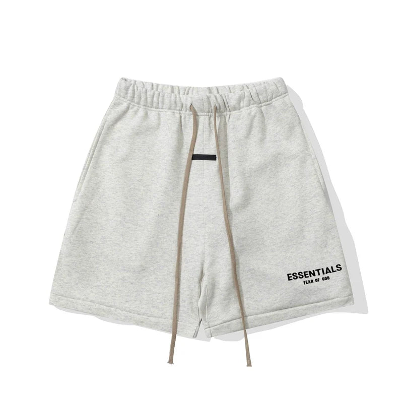 Fog Essentials Off‑White Elastic Waist Brown Drawstring Black Logo Print Casual Street Shorts
