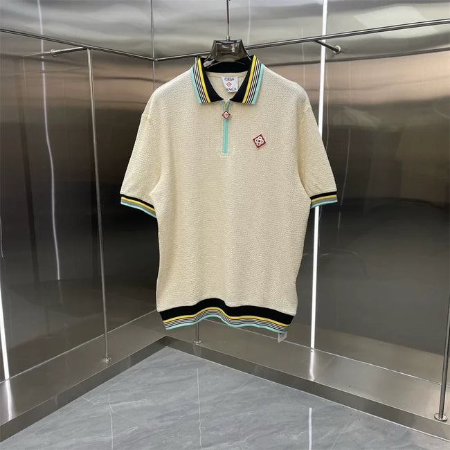 Casablanca Diamond Monogram Knit Polo Shirt - Off-White Hover Image