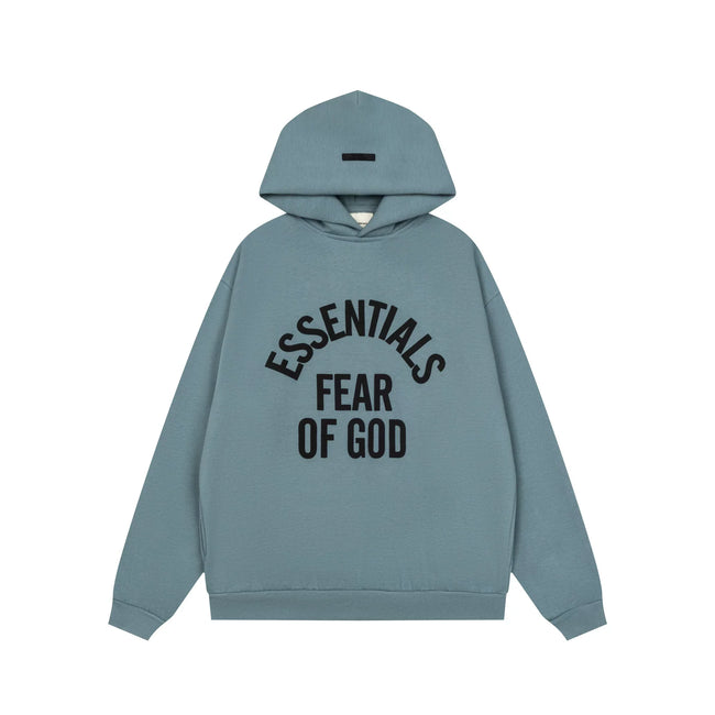 Fog Essentials Slate‑Blue Loose Pullover Hoodie Front Arch‑Print Hip‑Hop Street Top Hover Image