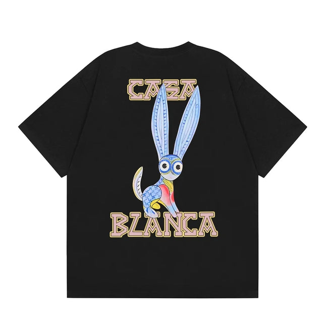 Casablanca Folkloric Blue Rabbit Back Graphic T-Shirt - Black Hover Image