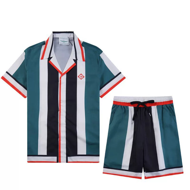 Casablanca Bold Vertical Stripe Set - Dark Green / Navy / White Hover Image