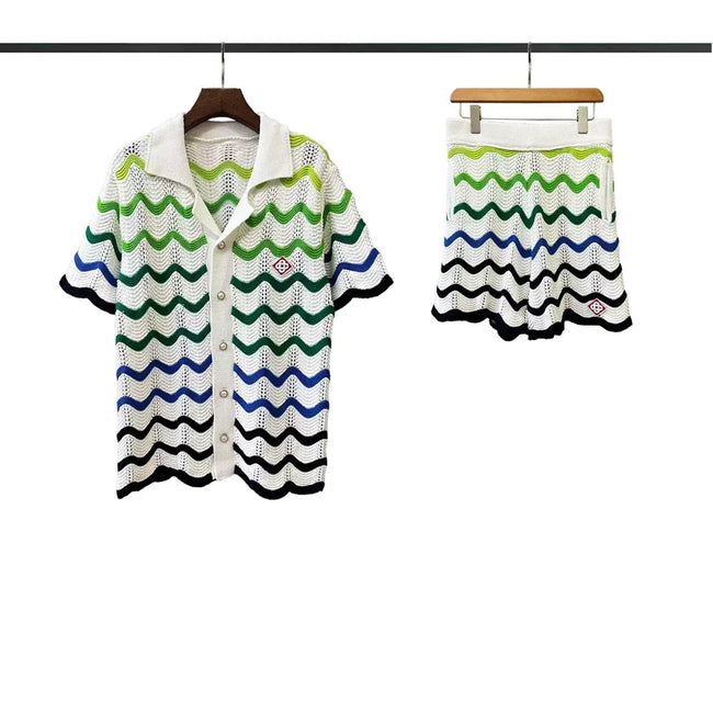 Casablanca Zigzag Wave Knit Set - White / Green / Blue Hover Image