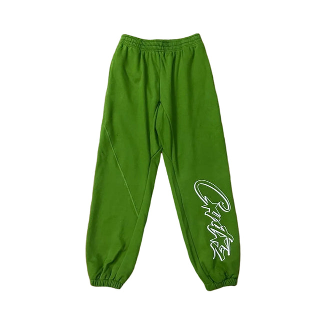 Green Script Logo Sweatpants – Oversized Streetwear Joggers Hover Image