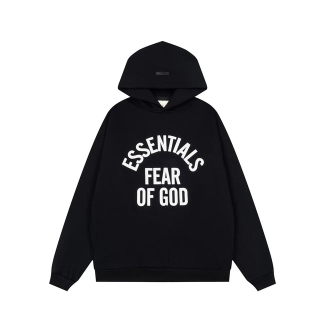Fog Essentials Classic Black‑White Graphic Print Pullover Hoodie Unisex Street Sweatshirt Hover Image