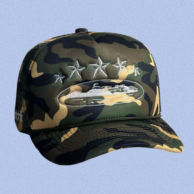 Camo Vintage Trucker Cap | Embroidered Streetwear Hat Hover Image