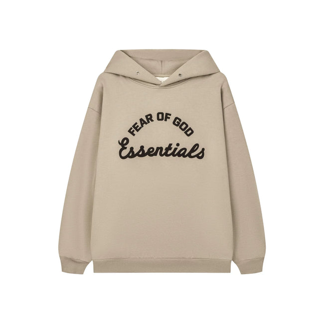 Fog Essentials Minimalist Embroidered Light Khaki Drop‑Shoulder Hooded Sweatshirt Hover Image