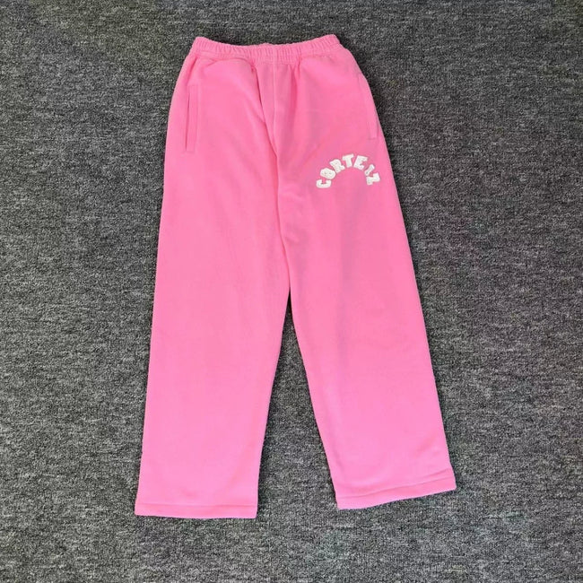 Pink Minimalist Straight-Leg Sweatpants | Casual Streetwear Pants with Logo Detail Hover Image