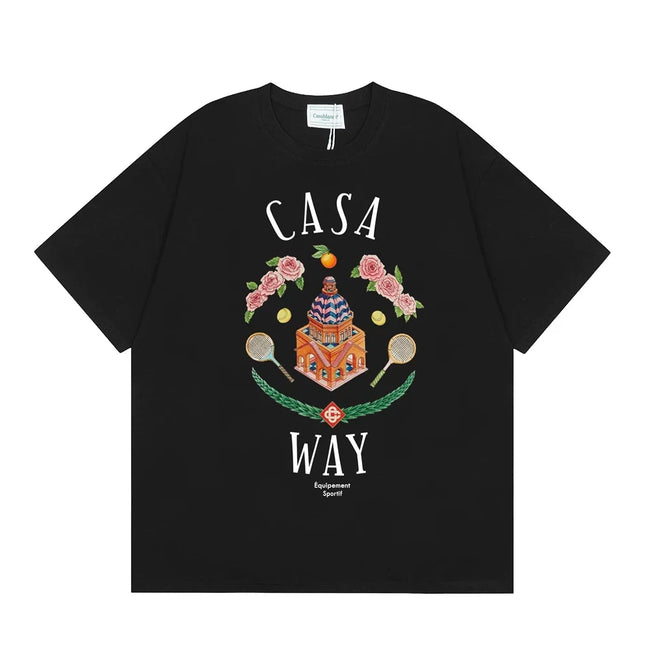 Casablanca "Casa Way" Architectural & Floral T-Shirt - Black Hover Image