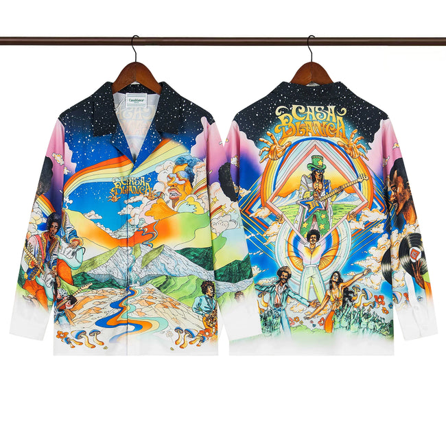 Casablanca Psychedelic Mountain & Rainbow Silk-Style Shirt - Black Hover Image