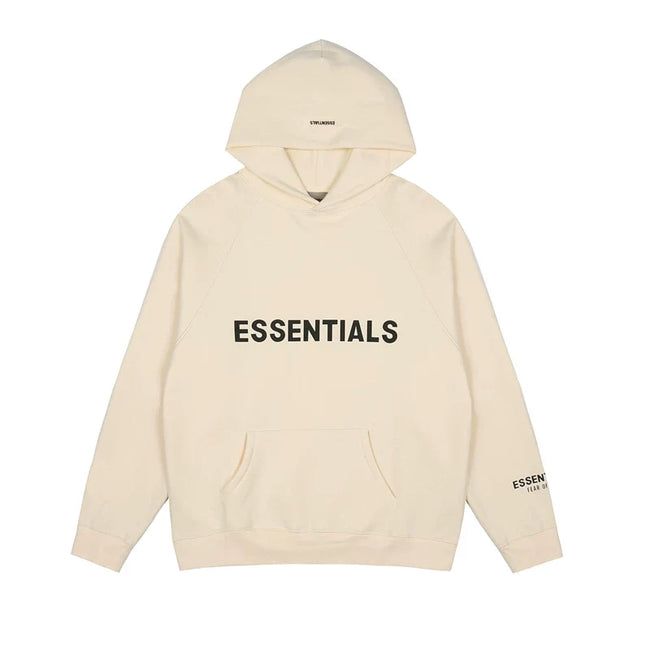 Fog Essentials Cream Off‑White Oversized Hoodie With Black Chest Logo Hover Image