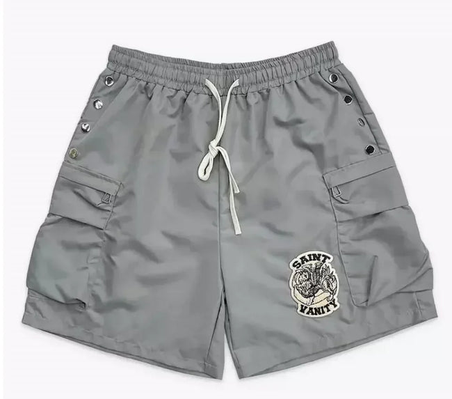 SAINT VANITY Button Embroidered Patchwork Casual Shorts Hover Image